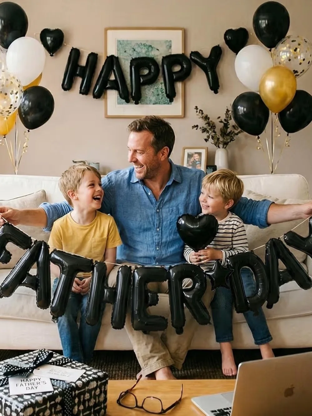 Happy Father's Day Black Balloon Letter Banner Decorations